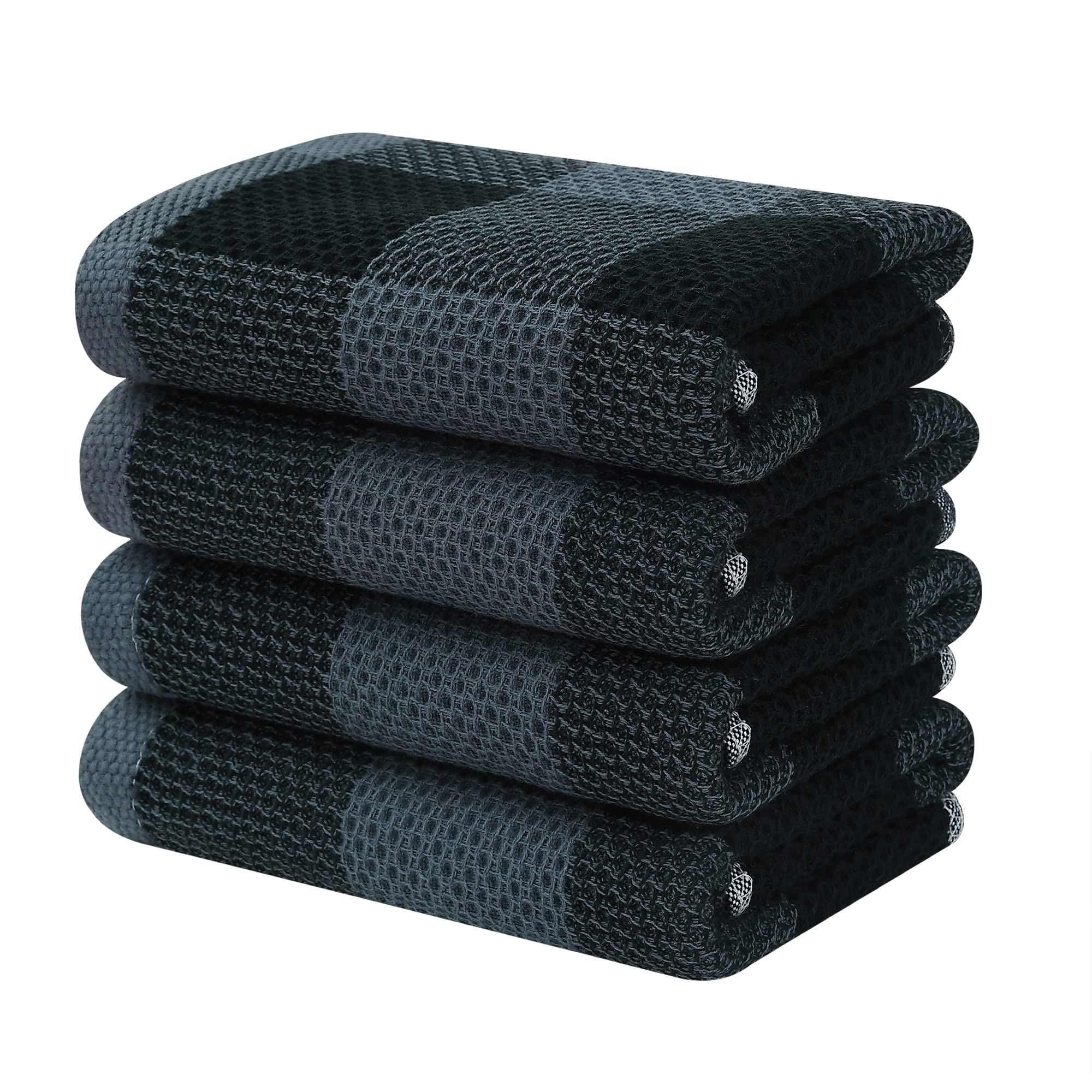 Homaxy waffle weave plaid kitchen towel in black and grey, soft and absorbent.