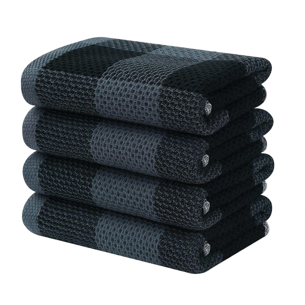 Homaxy waffle weave plaid kitchen towel in black and grey, soft and absorbent.