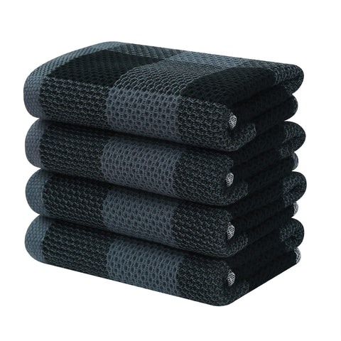 Homaxy waffle weave plaid kitchen towel in black and grey, soft and absorbent.