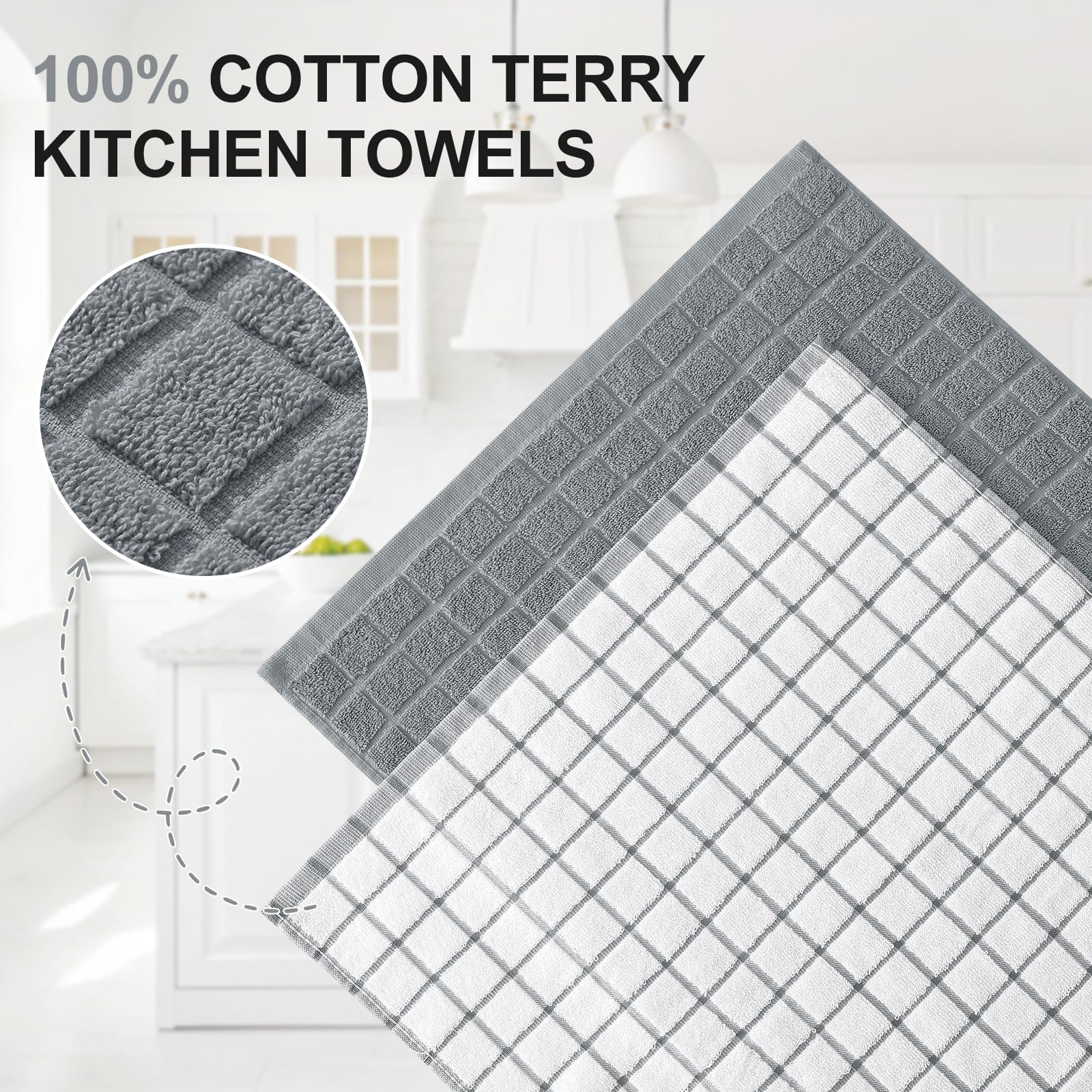 Homaxy premium cotton towel on counter demonstrates large size ideal for dish drying.