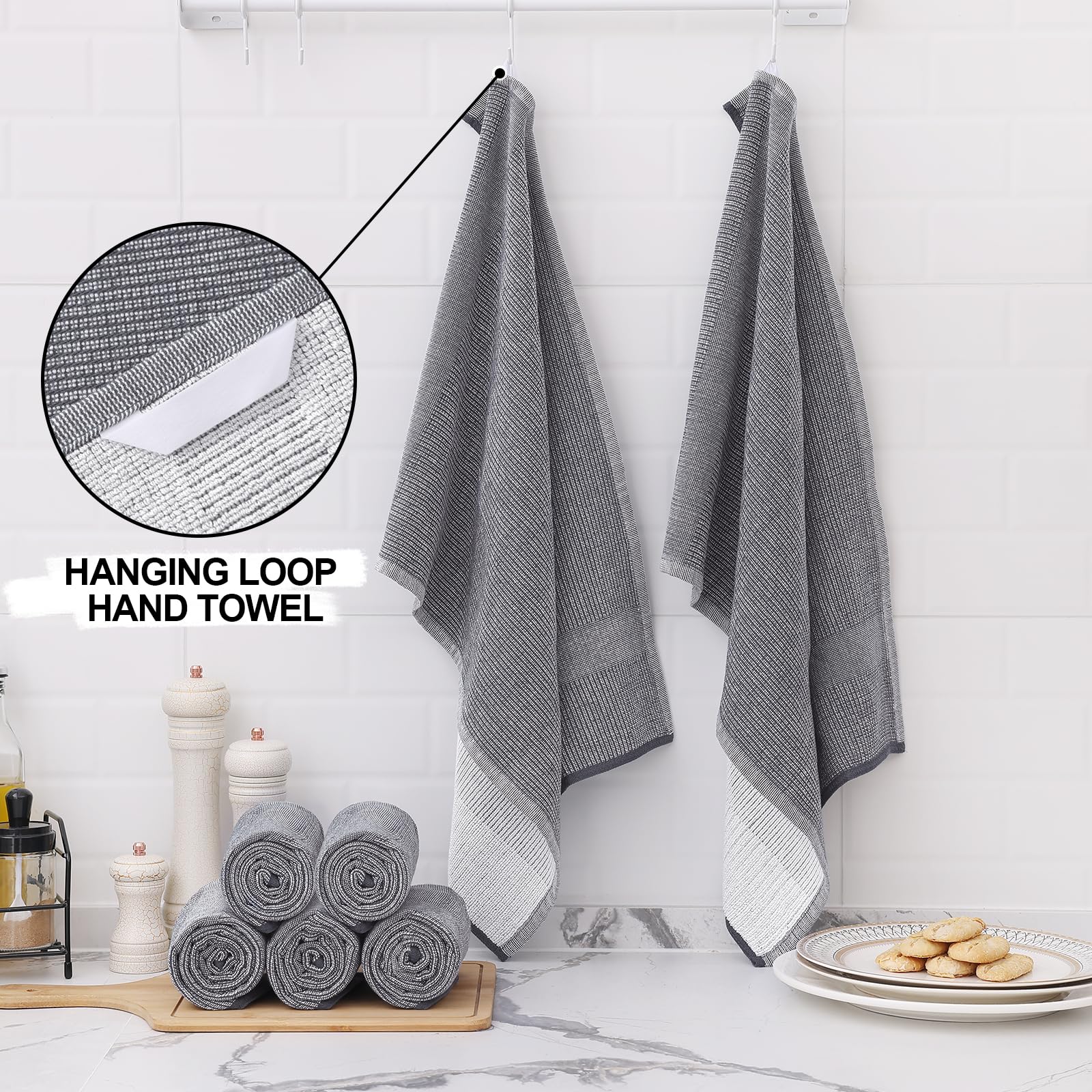 Homaxy towels with hanging loop for easy drying and storage.