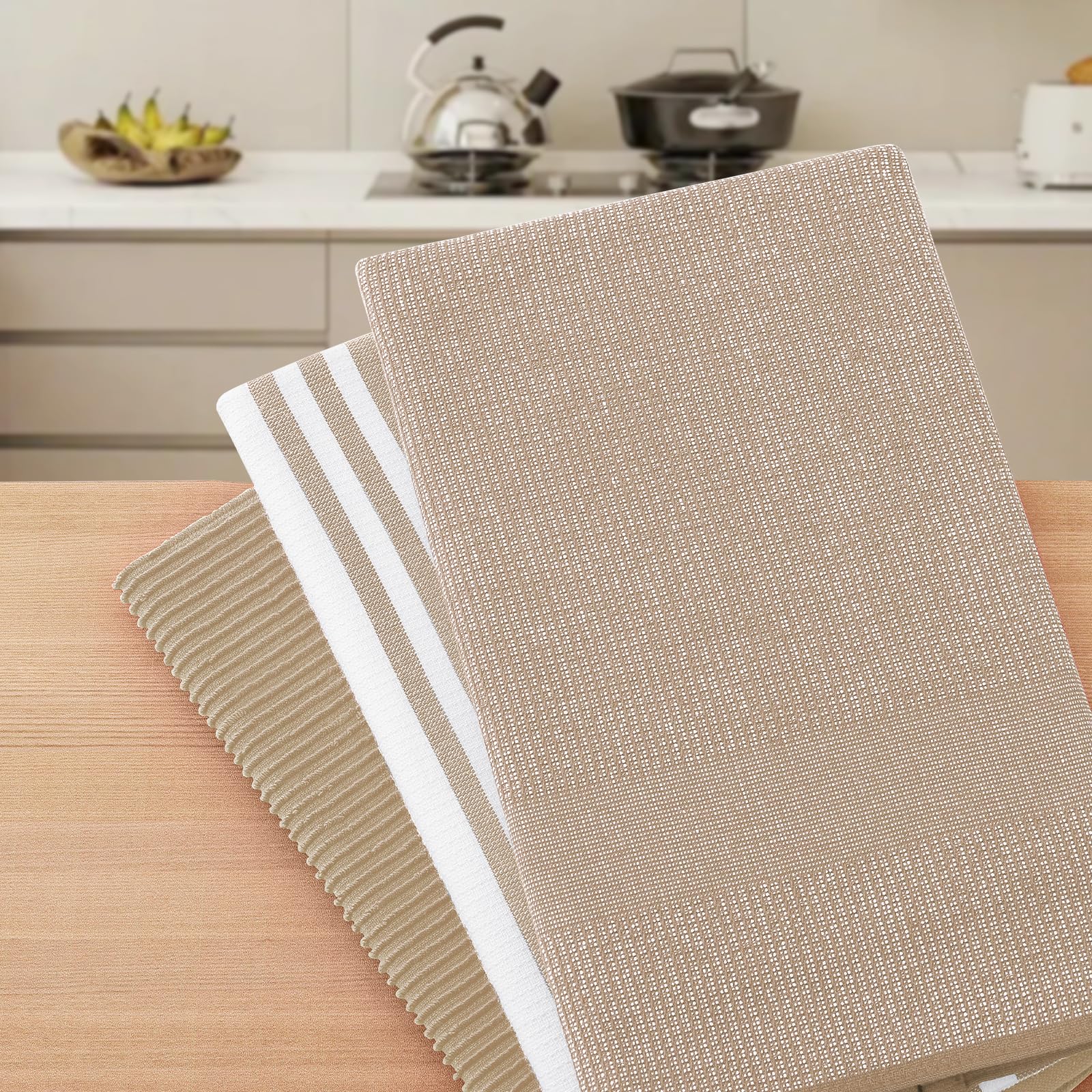 Towels feature a hanging loop for convenient storage.