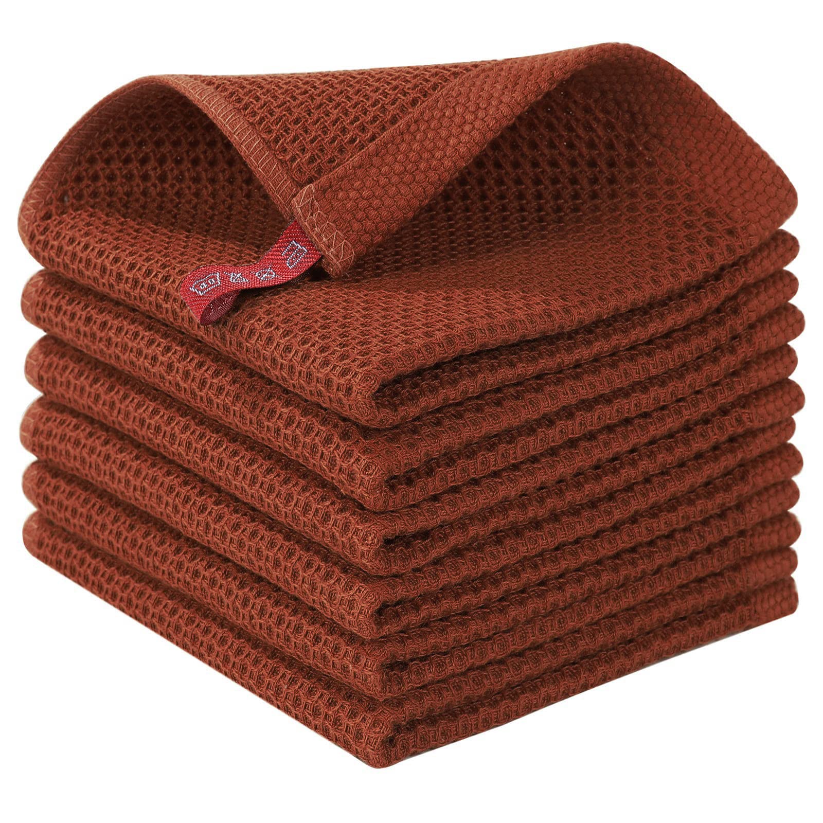 Homaxy rust dishcloth close-up highlighting soft waffle texture for delicate cookware