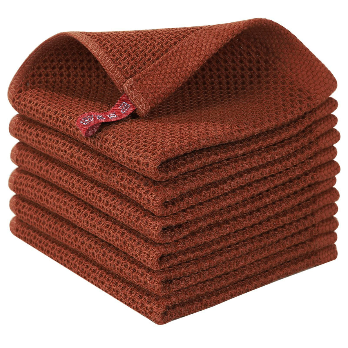 Homaxy rust dishcloth close-up highlighting soft waffle texture for delicate cookware