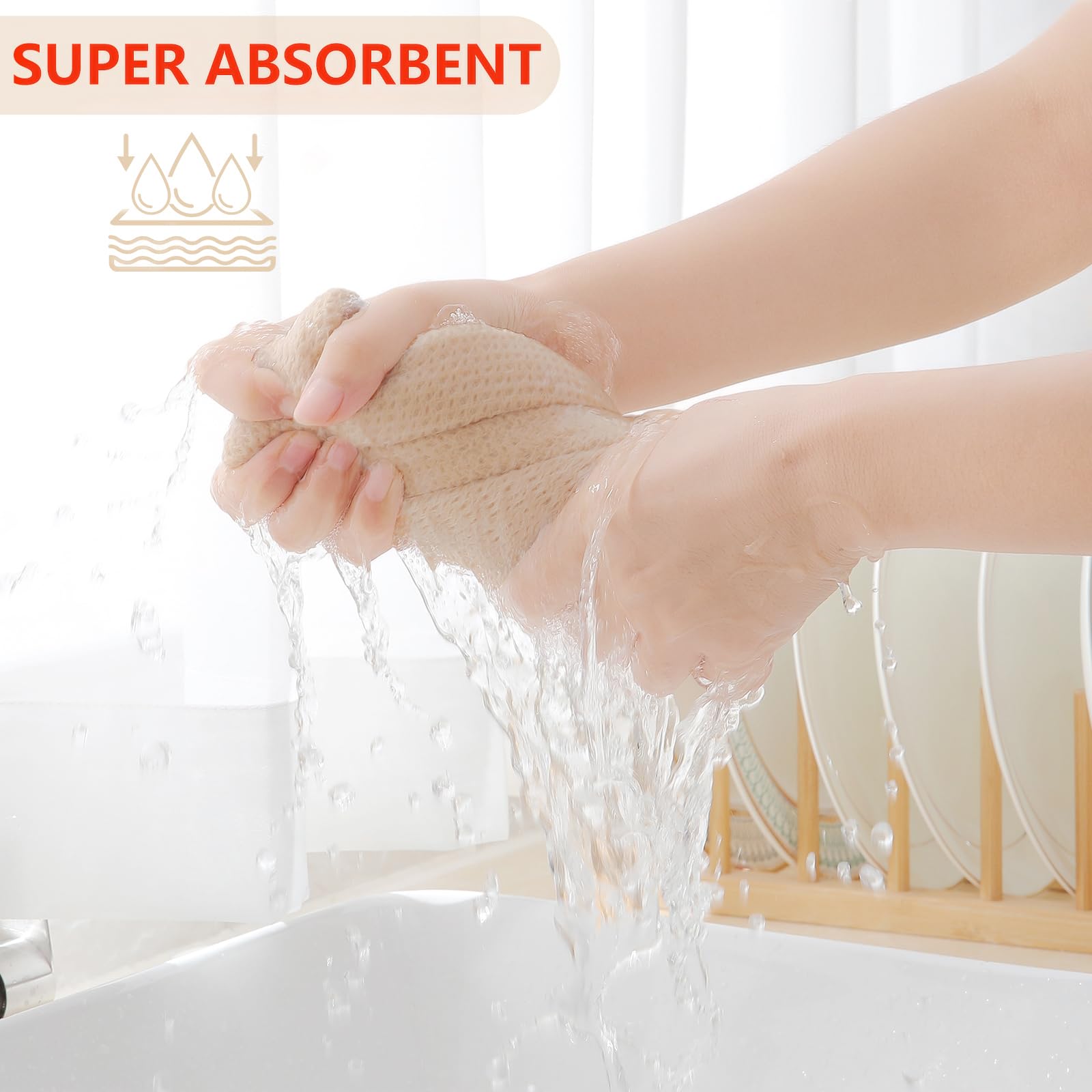 Homaxy six-pack beige dishcloths displayed on counter for coordinated kitchen styling