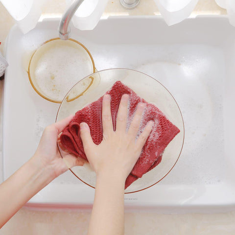 Homaxy six-pack dishcloths arranged for organized kitchen storage.