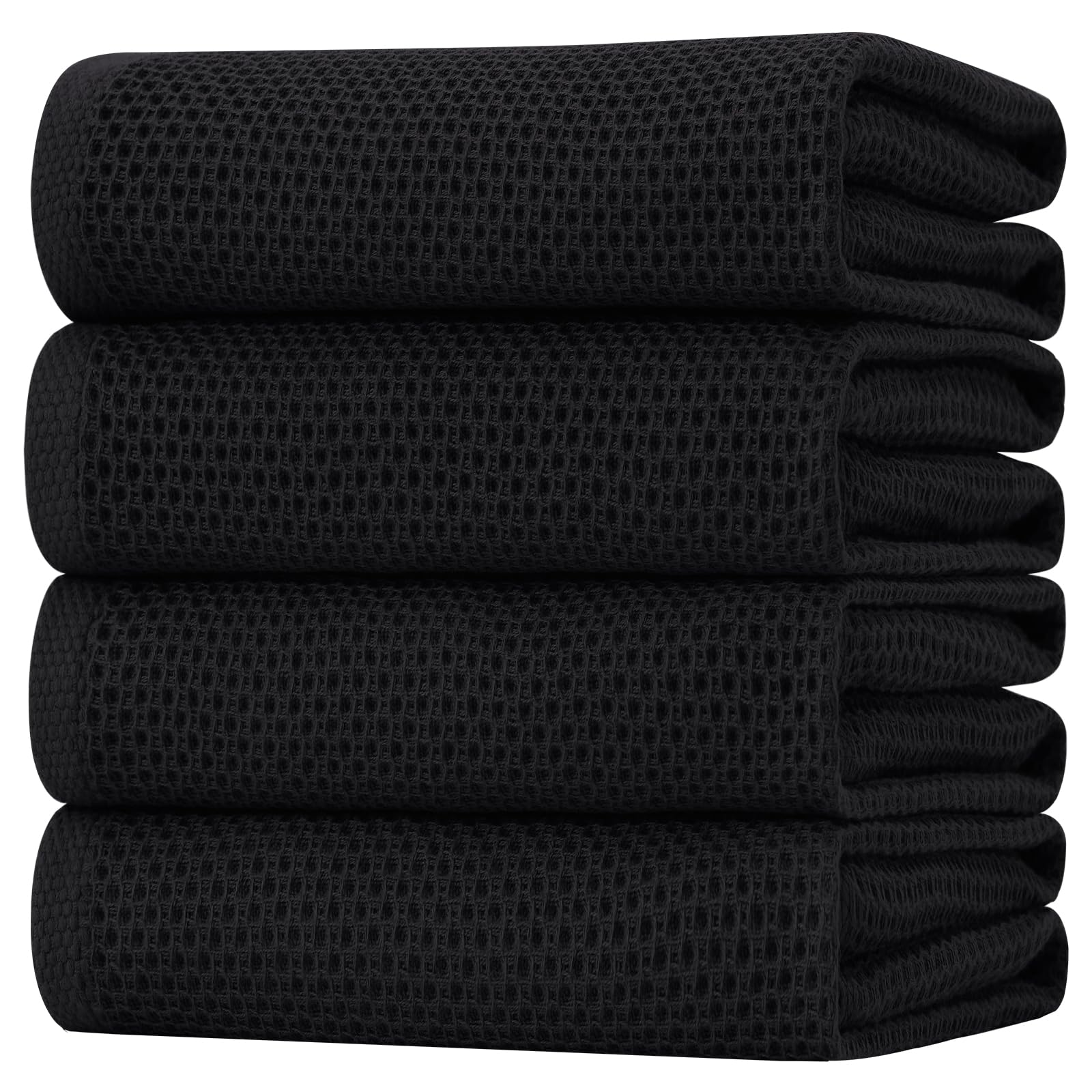 Homaxy waffle weave dish towel in black, soft and absorbent for daily kitchen use.