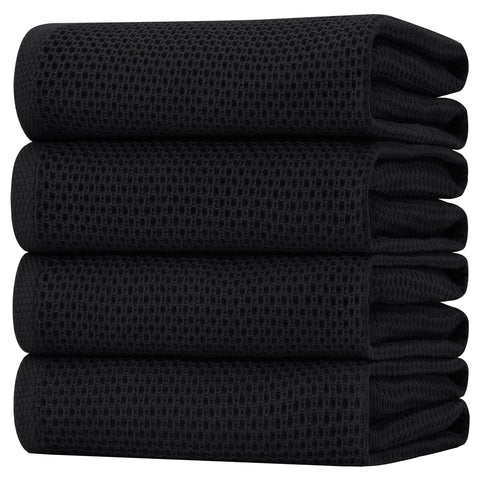 Homaxy waffle weave dish towel in black, soft and absorbent for daily kitchen use.