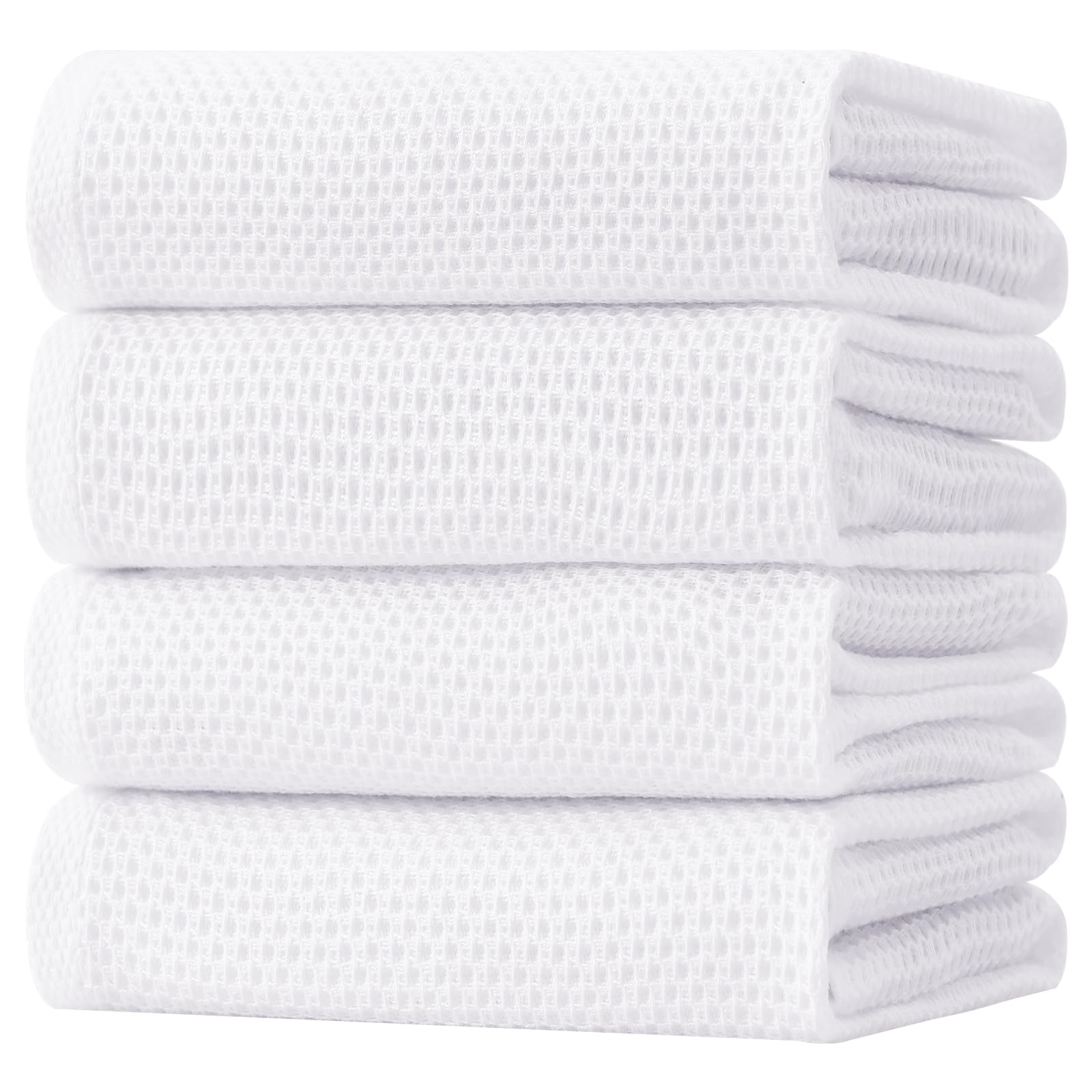 Homaxy waffle dish towels 20x28 inches, four-pack, white, ideal for large drying tasks.
