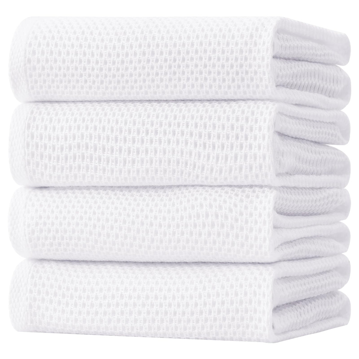 Homaxy waffle dish towels 20x28 inches, four-pack, white, ideal for large drying tasks.