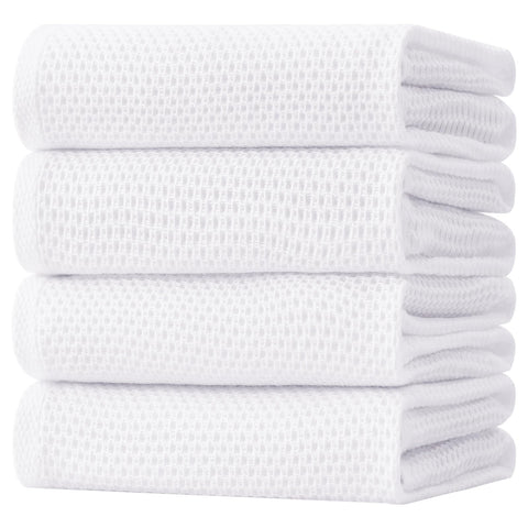 Homaxy waffle dish towels 20x28 inches, four-pack, white, ideal for large drying tasks.
