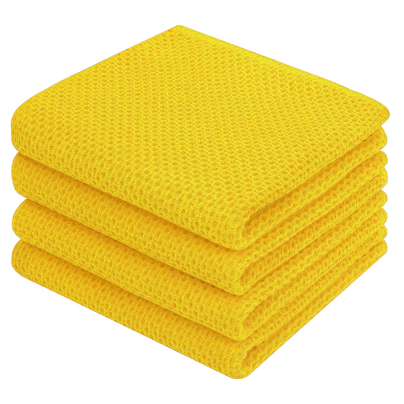 Homaxy waffle dish towels folded in yellow for fast drying