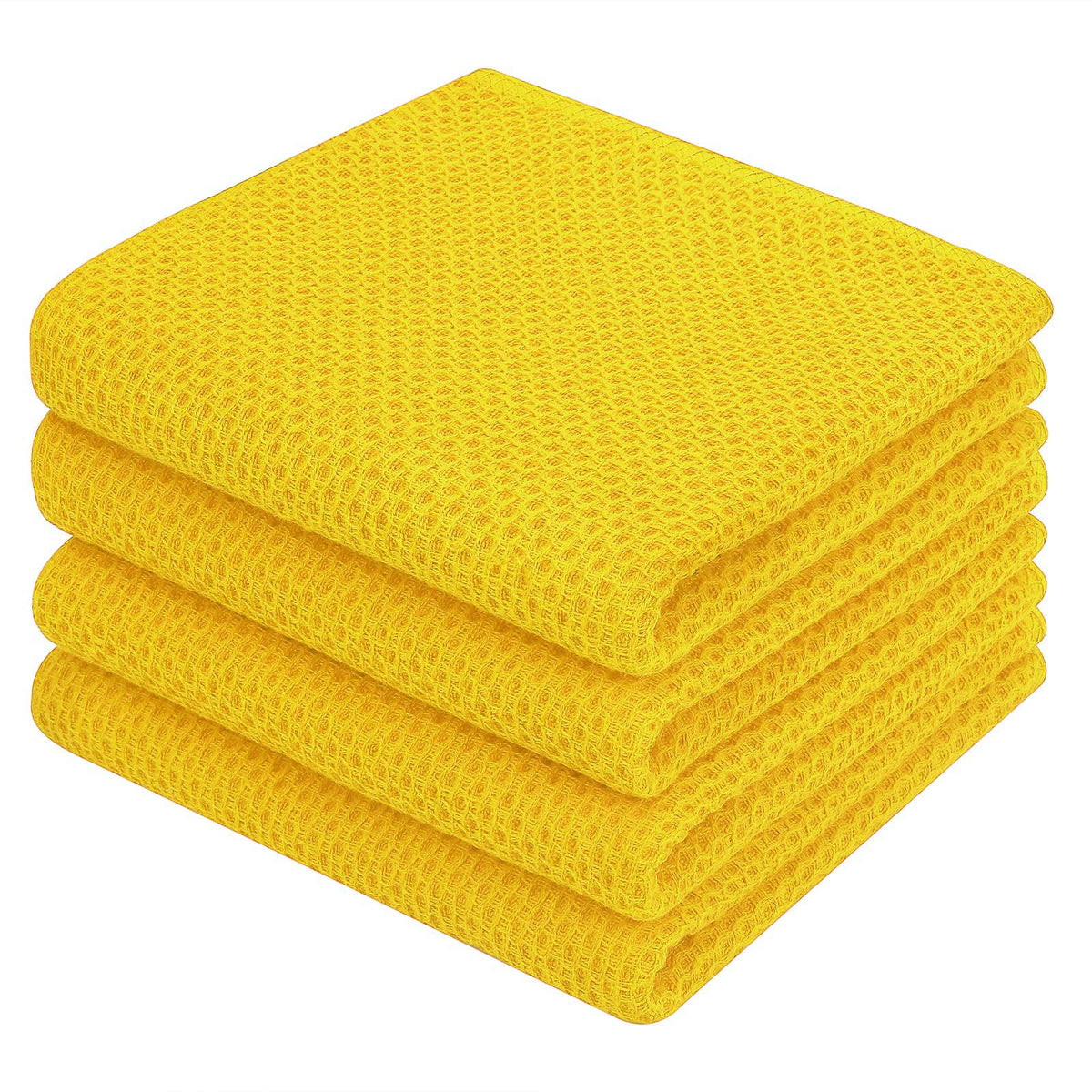 Homaxy waffle dish towels folded in yellow for fast drying