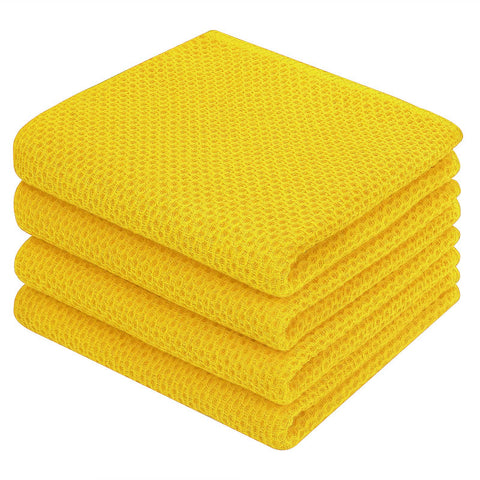 Homaxy waffle dish towels folded in yellow for fast drying