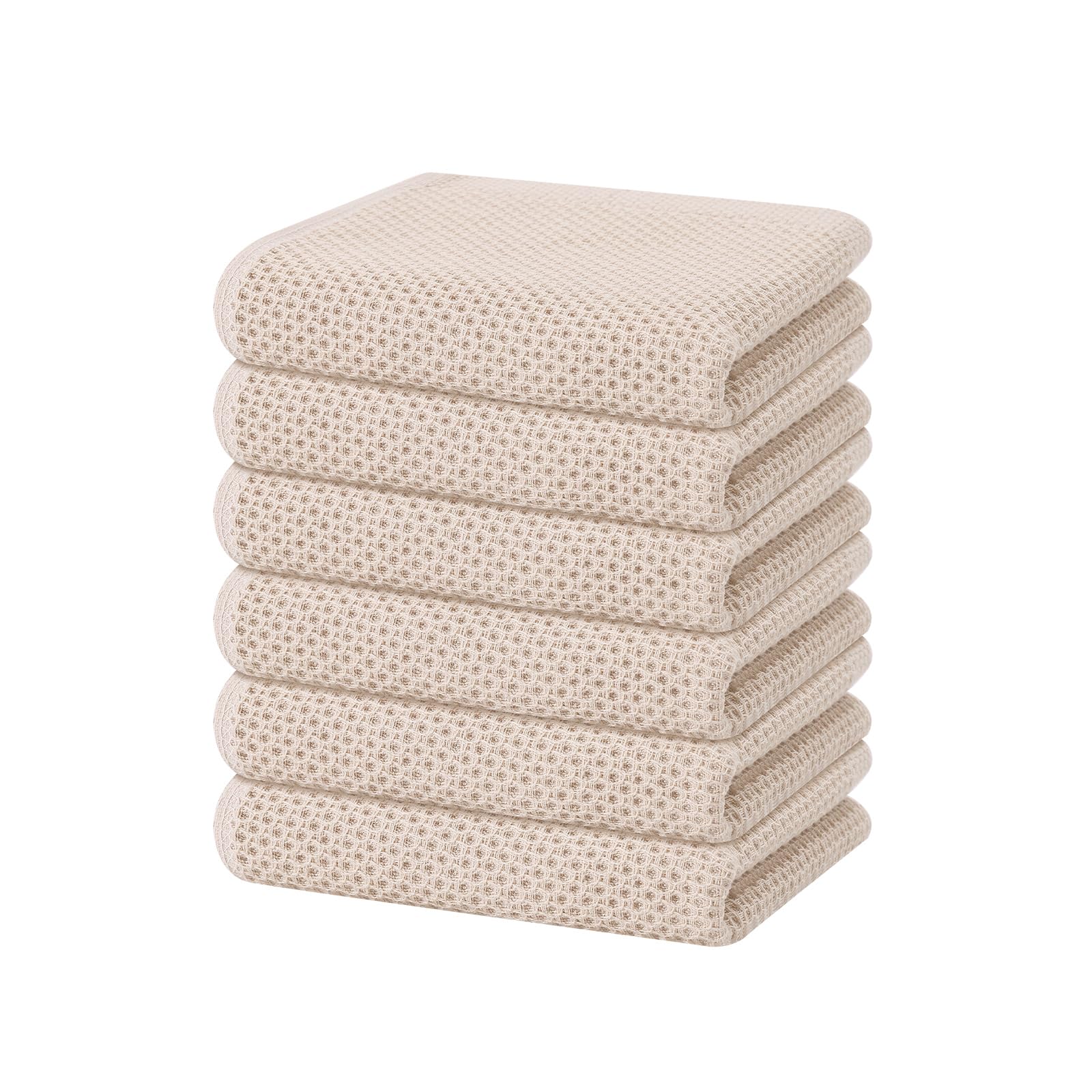 Homaxy waffle weave dish towels in soft beige for everyday kitchen use and absorbency