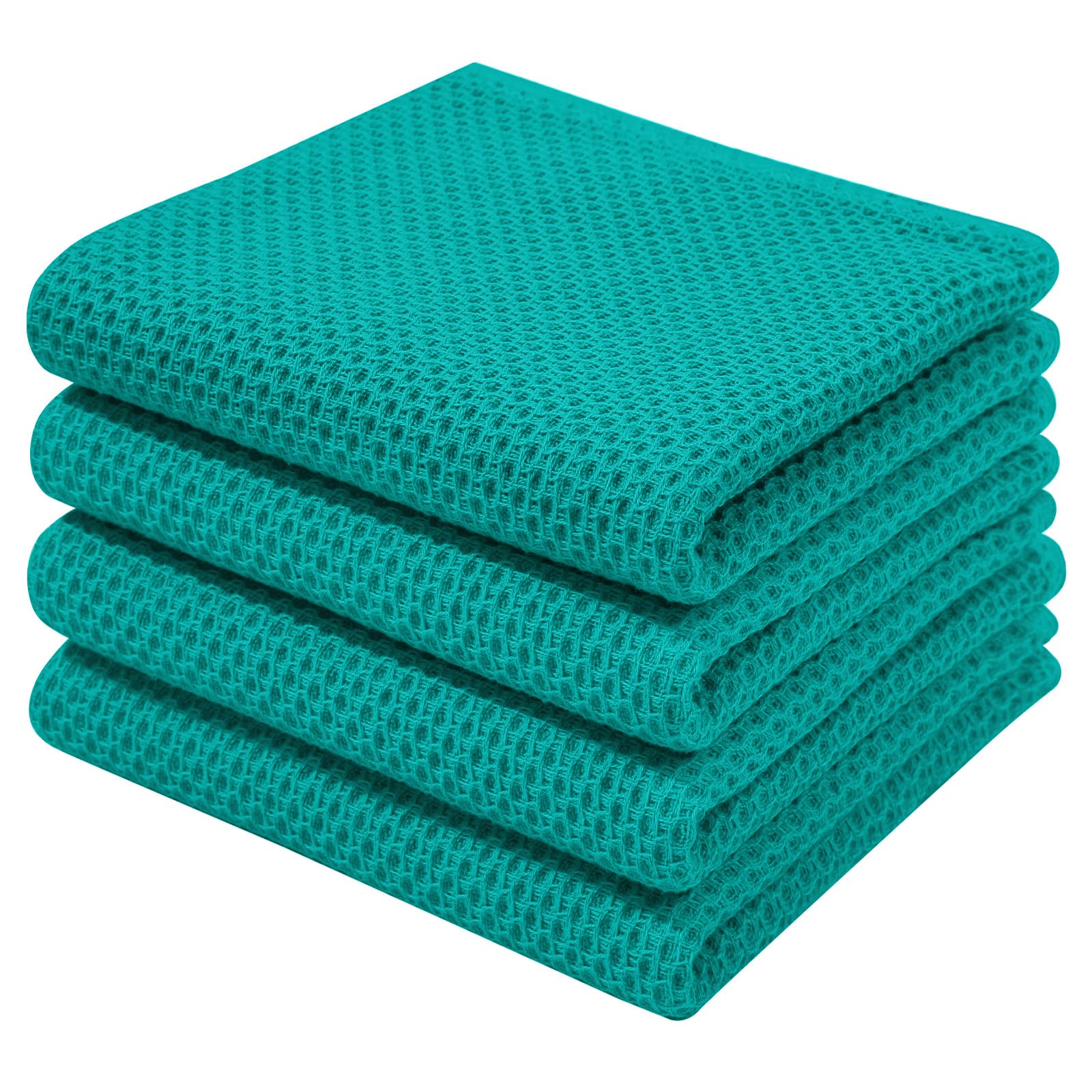 Homaxy waffle weave teal dish towel shows soft texture and 13x28 inch size.
