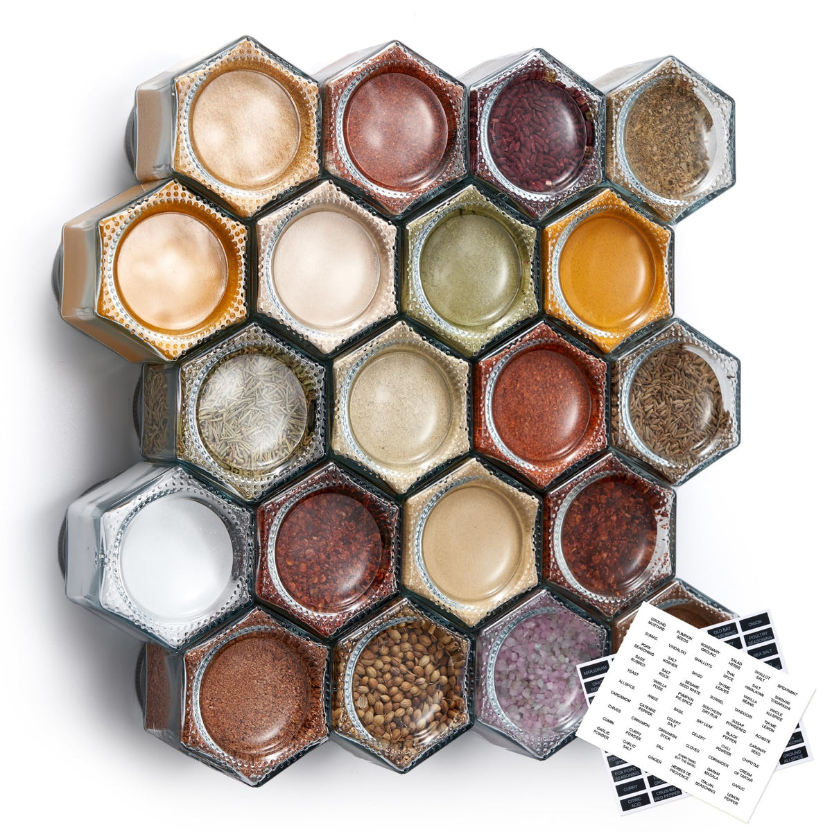 Homazing hexagon magnetic spice jar on fridge for space-saving storage.