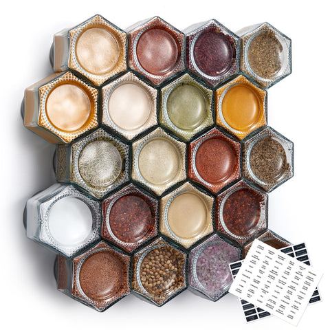 Homazing hexagon magnetic spice jar on fridge for space-saving storage.