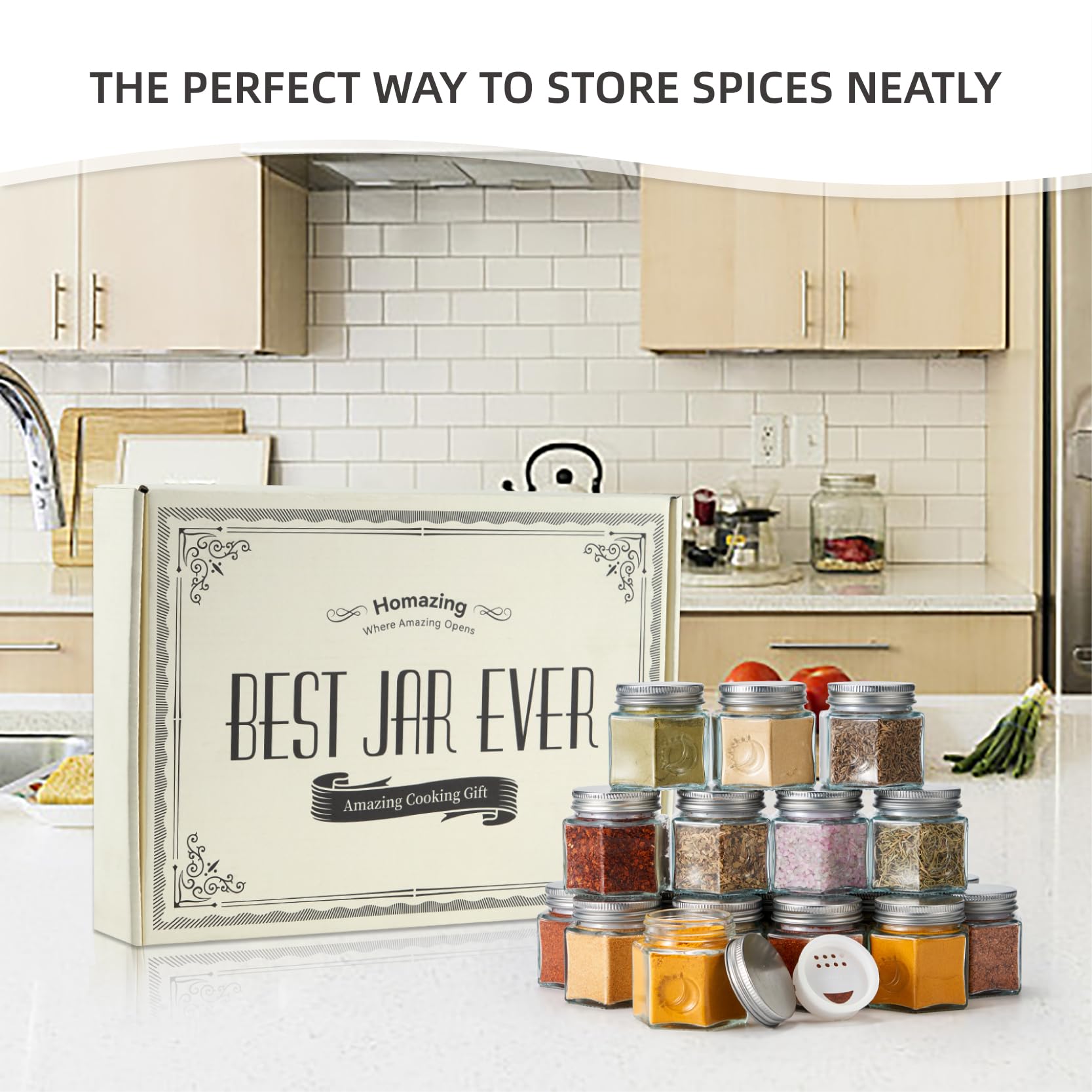Homazing organized spice collection enhances kitchen aesthetics.