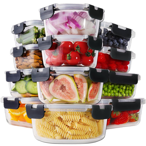 HOMBERKING 24pc borosilicate glass container set for versatile meal prep and storage