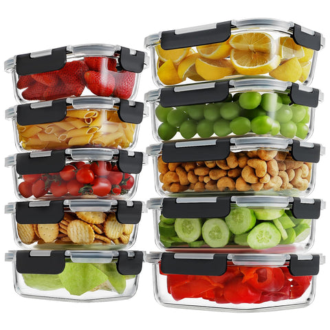 HOMBERKING 36oz glass container with locking lid for meal prep and freshness