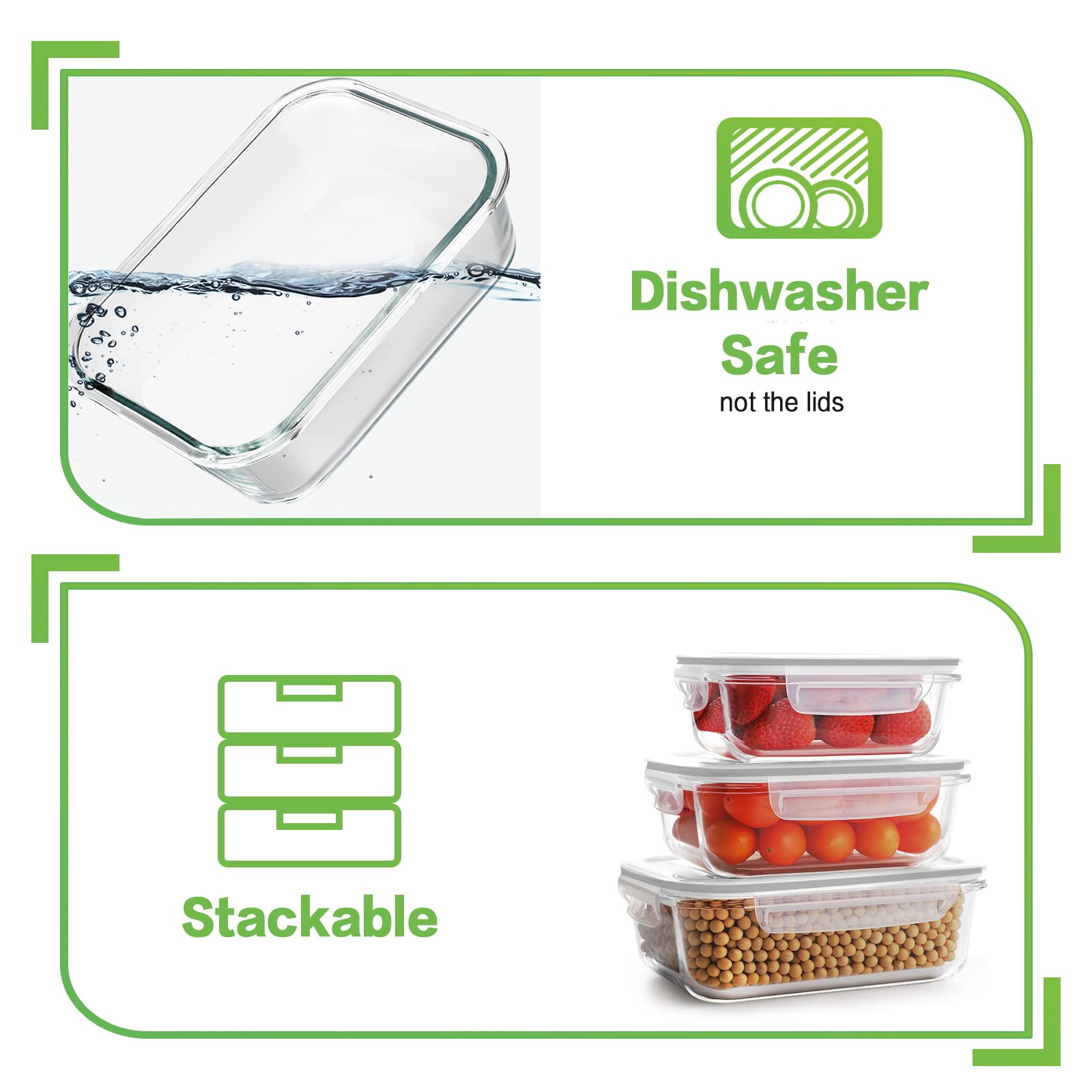 HOMBERKING 520ml square glass container, convenient for lunches and meal preps.