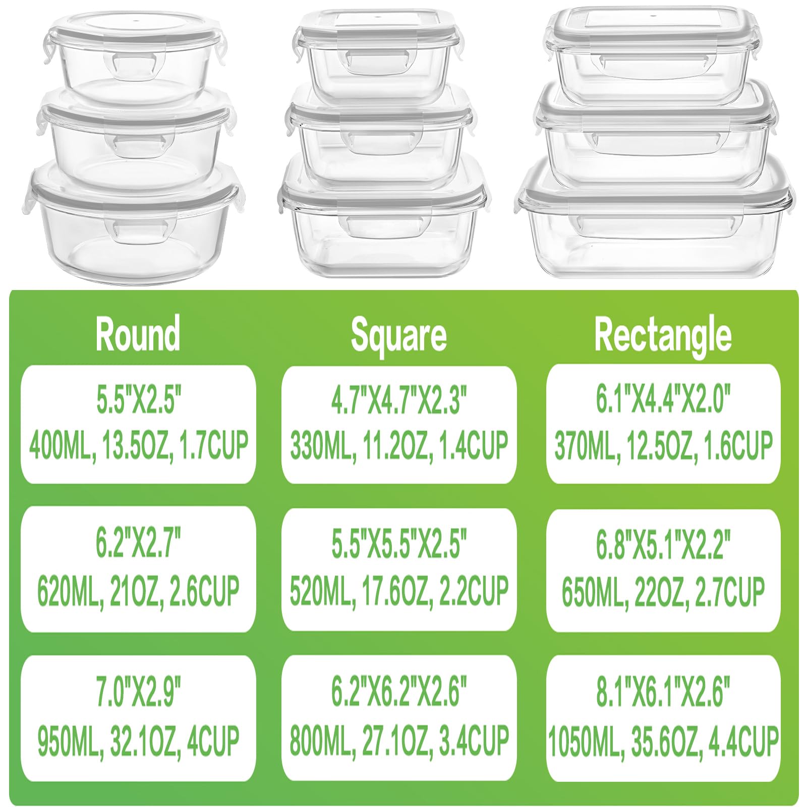 HOMBERKING 650ml rectangle glass container, perfect for meal prep and storing leftovers.