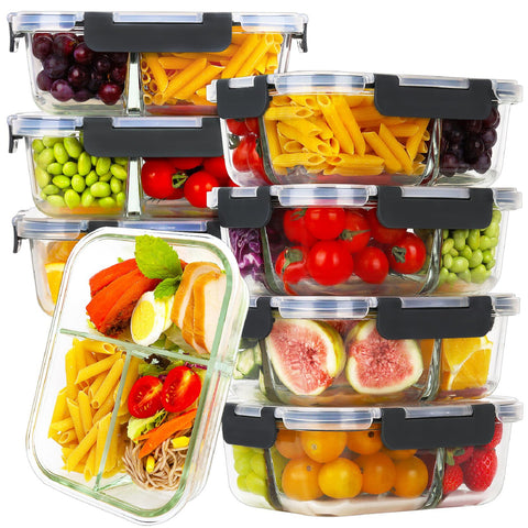 Homberking 8-pack glass container top view for organized meal prep with clear borosilicate glass