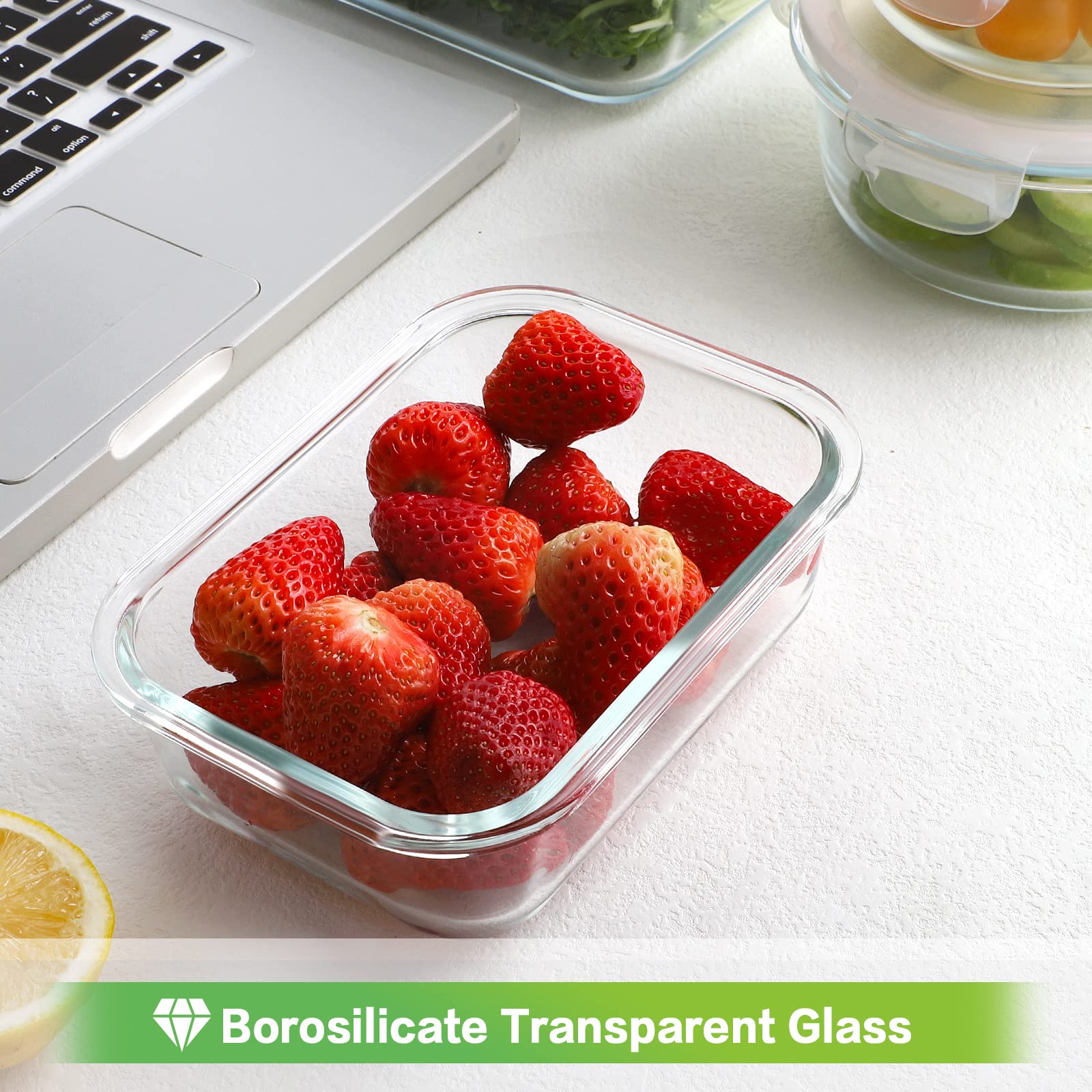 HOMBERKING 800ml square glass container, spacious for leftovers and batch cooking.