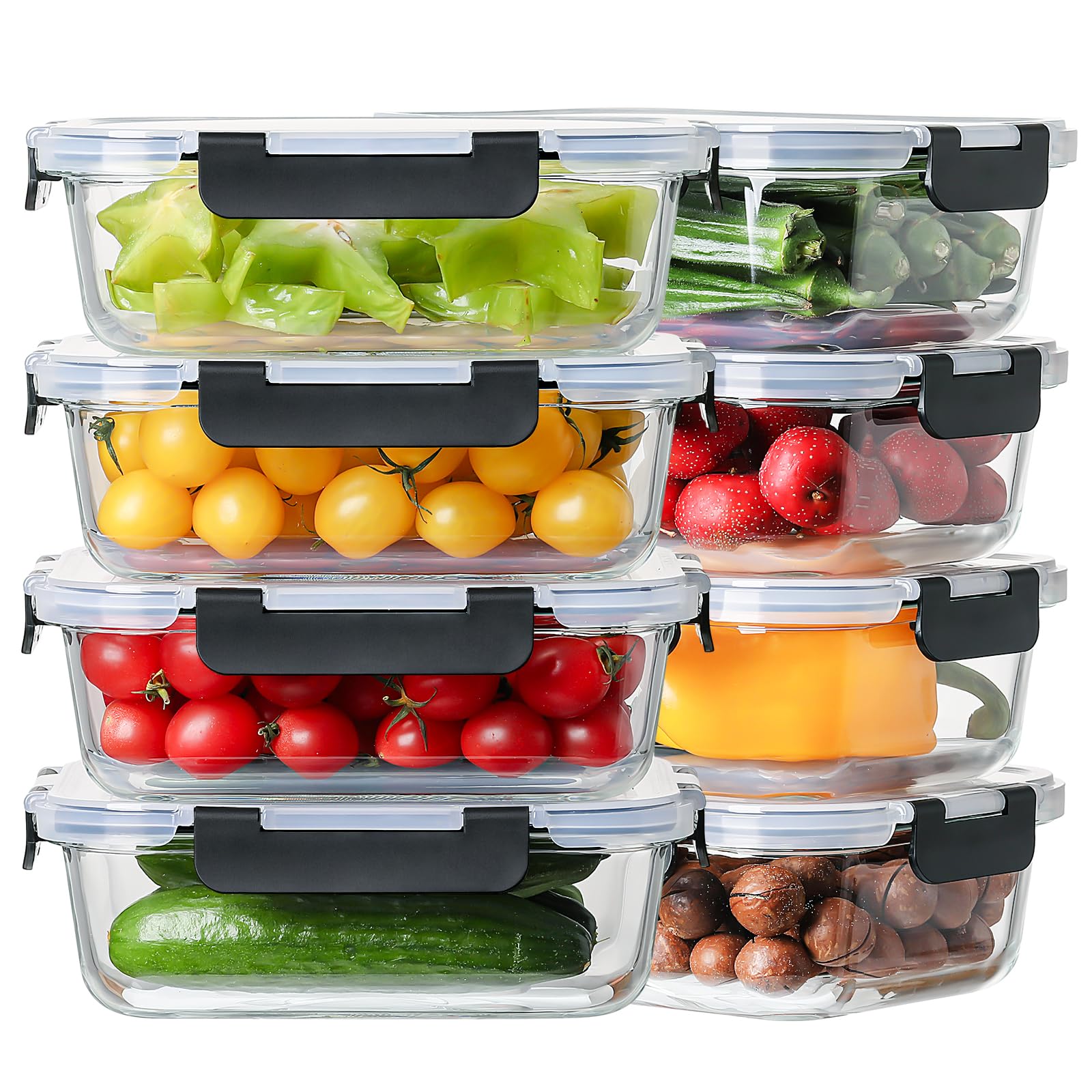 HOMBERKING 8-pack glass containers with lids for organized meals
