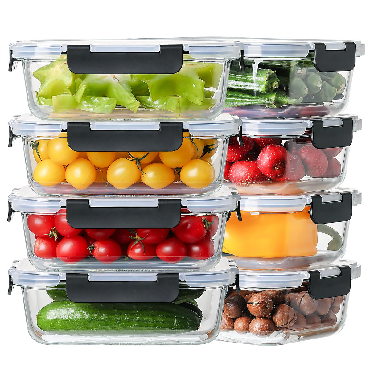 HOMBERKING 8-pack glass containers with lids for organized meals