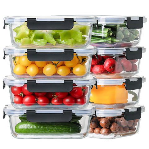 HOMBERKING 8-pack glass containers with lids for organized meals