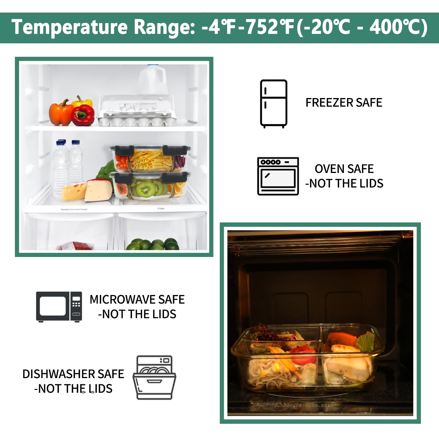Homberking glass containers in microwave and oven-ready setup (containers only)