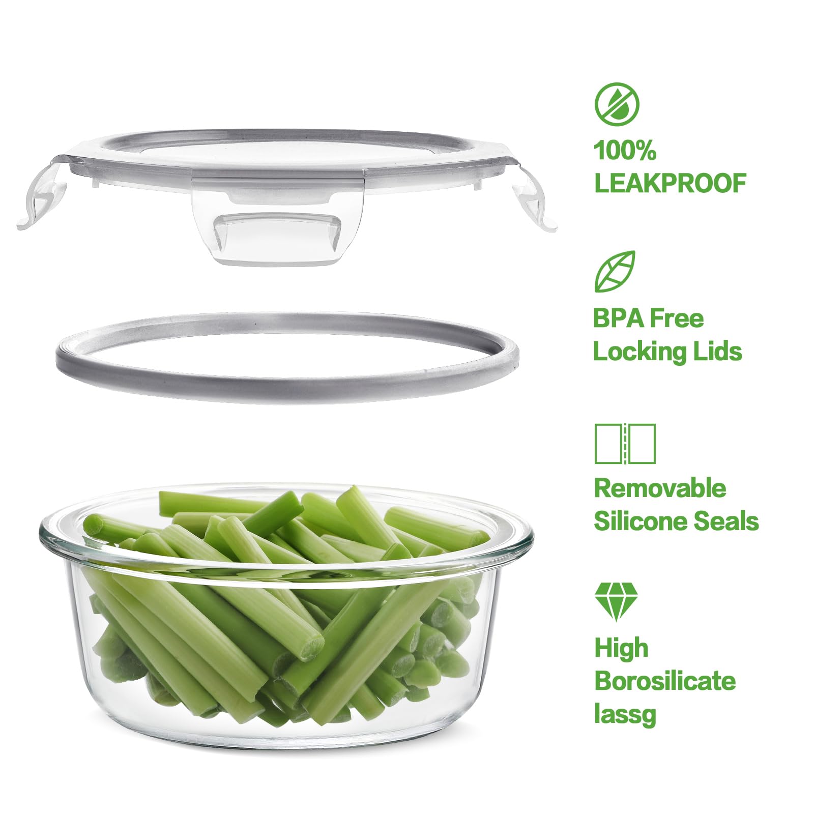 HOMBERKING 1040ml rectangle glass container for bulk meals with secure seal
