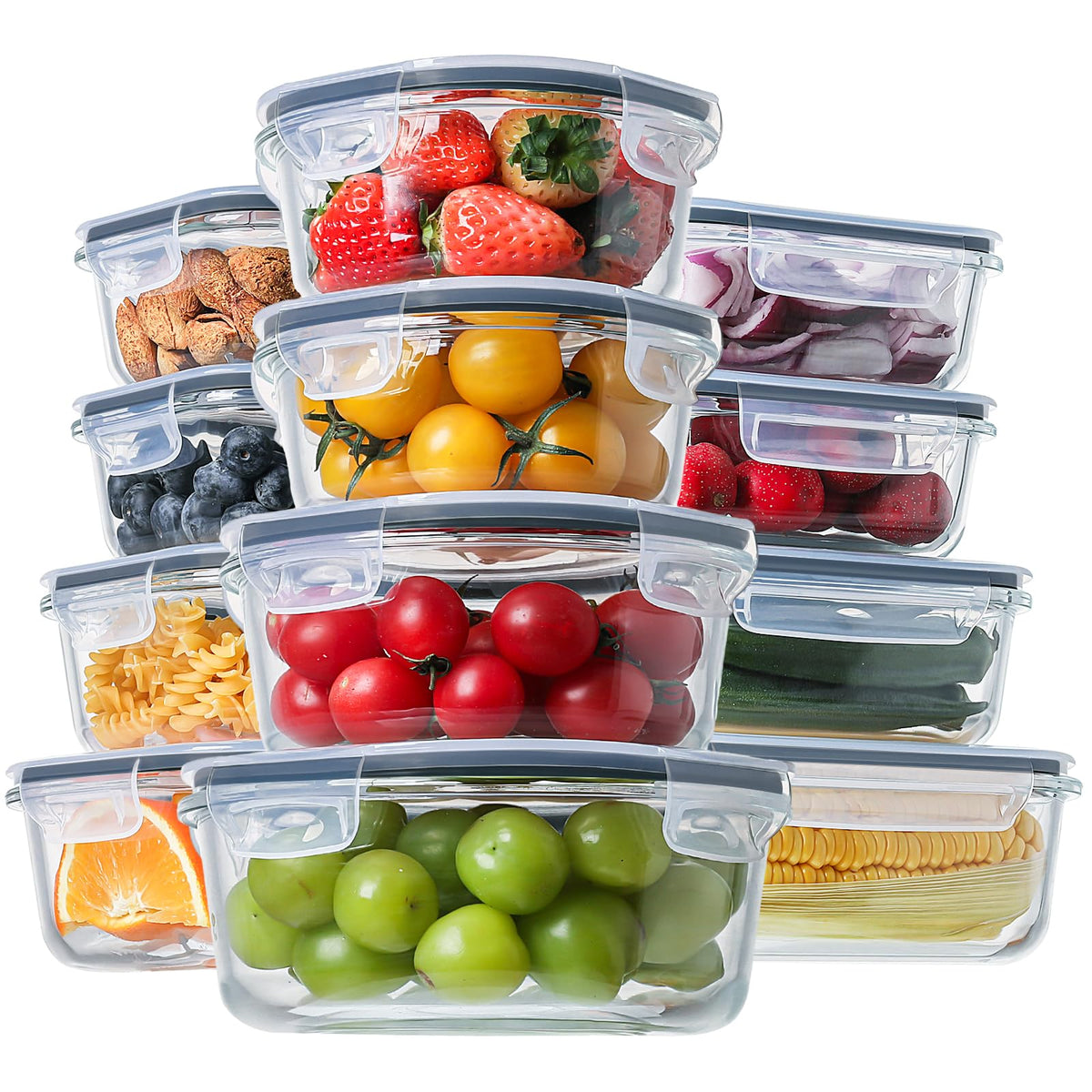 HOMBERKING 370ml rectangle glass container with snap-lock lid for meal prep and freshness