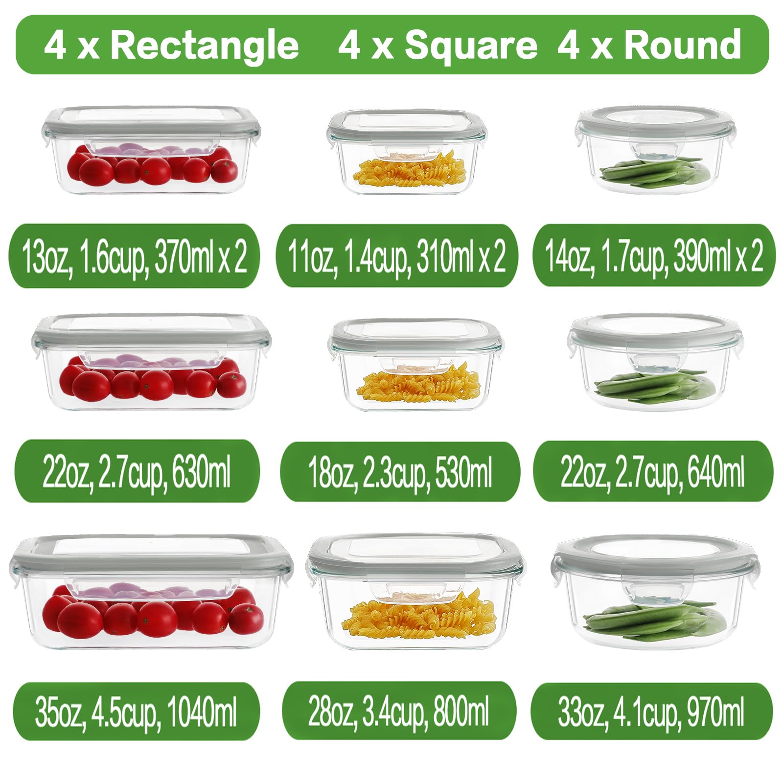 HOMBERKING 630ml rectangle glass container with leak-proof lid for leftovers