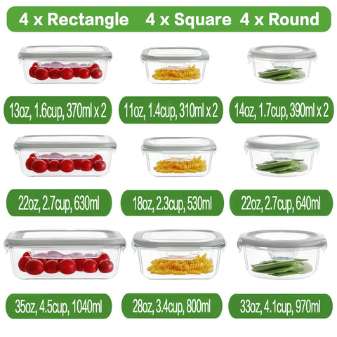 HOMBERKING 630ml rectangle glass container with leak-proof lid for leftovers