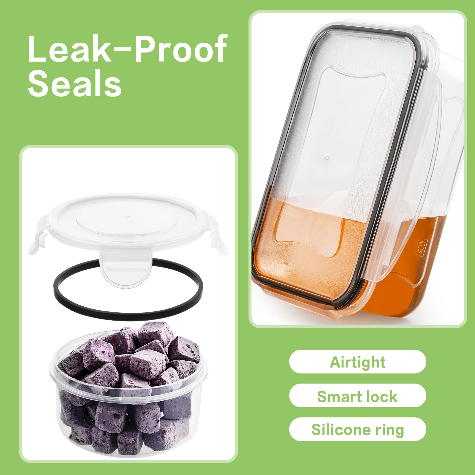 HOMBERKING round containers with leak-proof seals for on-the-go snacks.