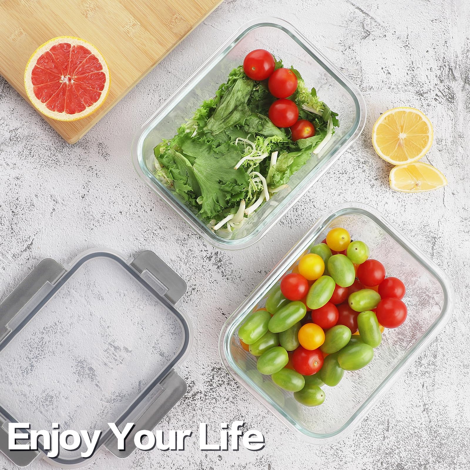 HOMBERKING square 800ml glass container with lid for meals and meal prep
