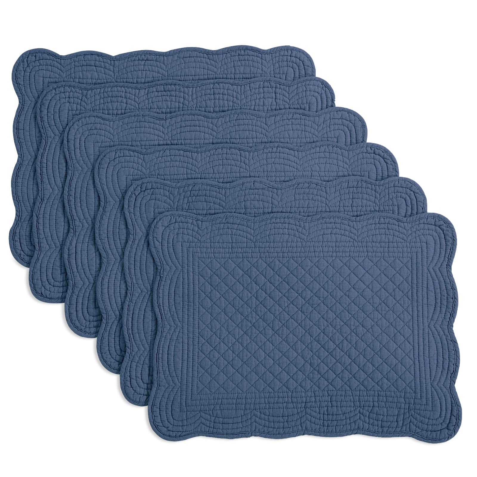 HOMBYS quilted placemats in sapphire blue, 13x18 inches, rectangular for table setting and protection