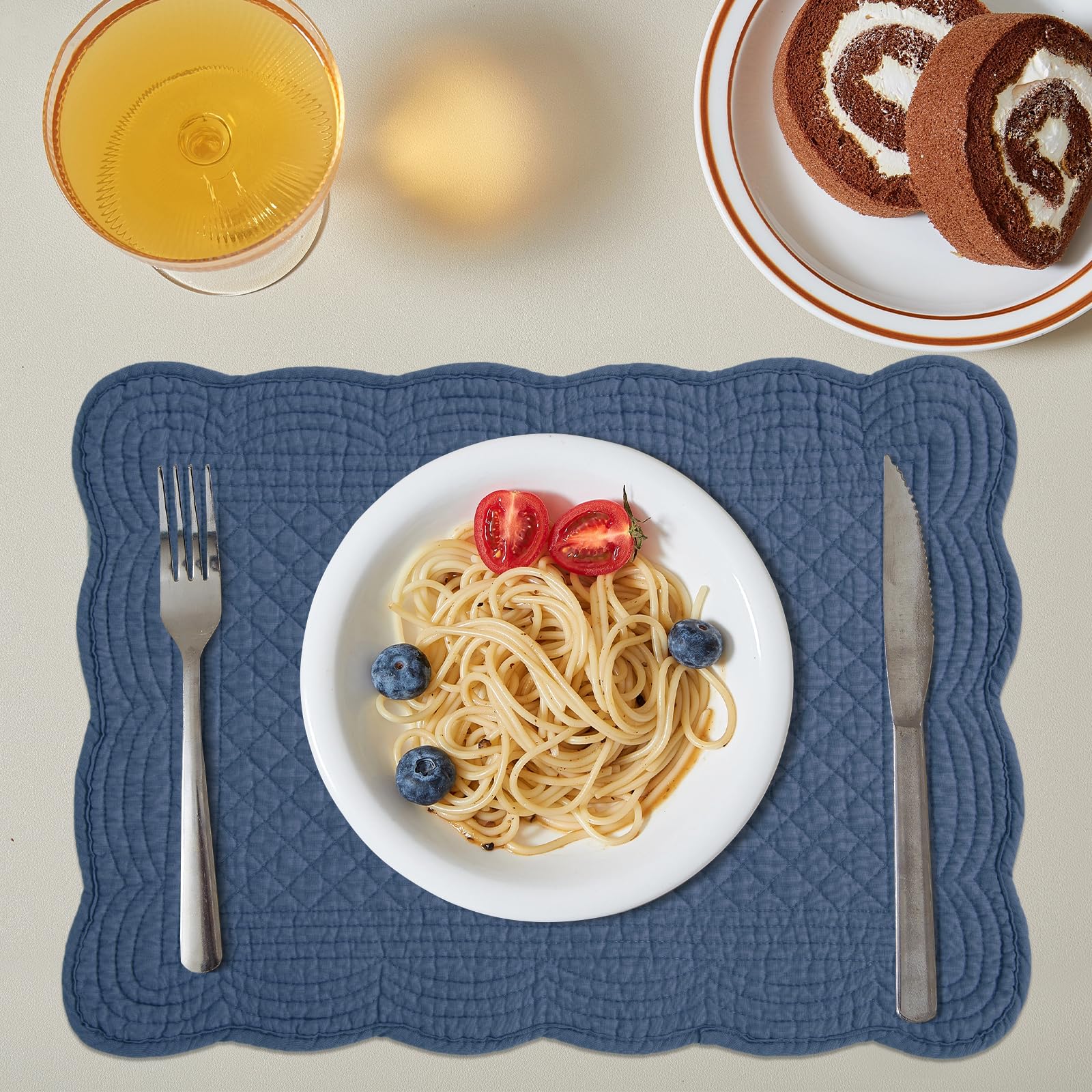 HOMBYS set of six sapphire blue placemats for family meals