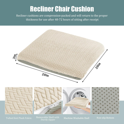HOMBYS Tufted Furry Recliner Cushion on a recliner showing added height for easy standing