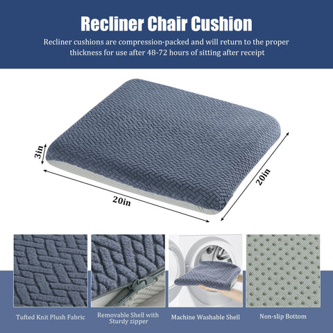 HOMBYS tufted furry cushion on a recliner demonstrating stable seating