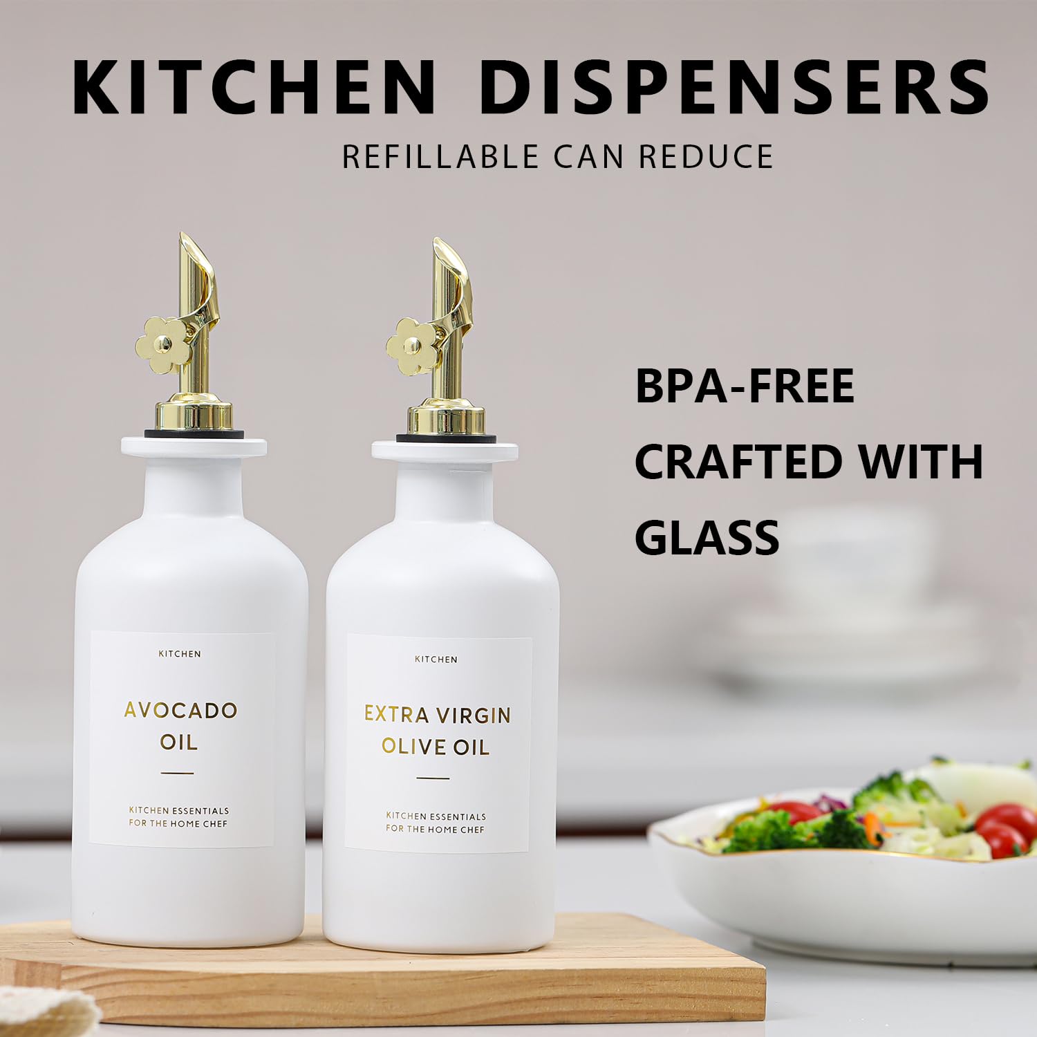 HOMCDALY bamboo tray displaying two oil bottles on the counter