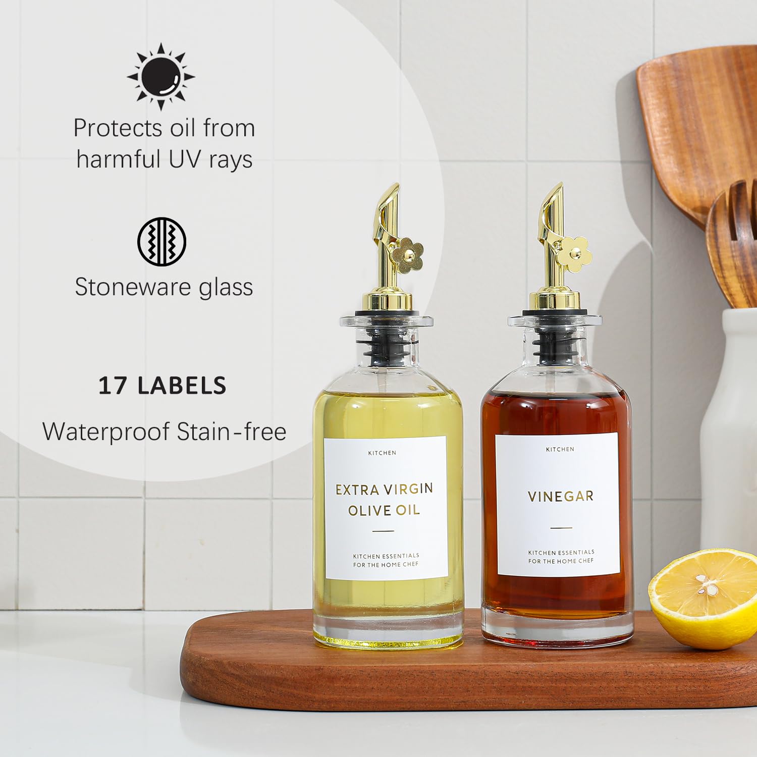 HOMCDALY oil and vinegar dispensers on a counter for quick meal prep