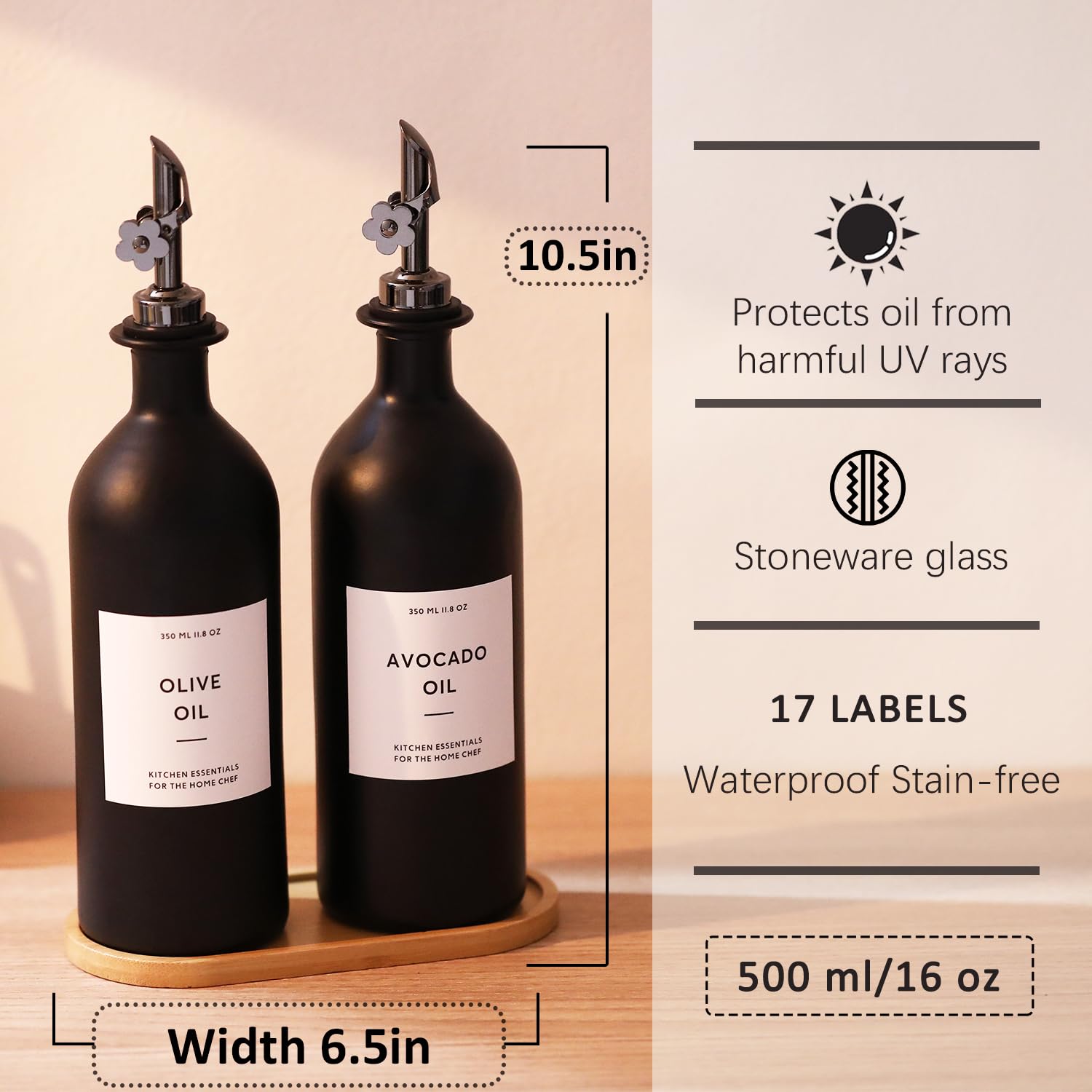HOMCDALY opaque glass protects olive oil from light exposure.