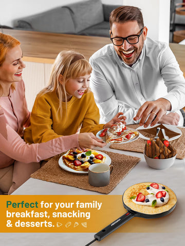 HomCozy crepe maker easy-clean design and compact storage.