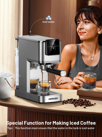 HomCozy Espresso Machine built in milk frother for silky microfoam in beverages.