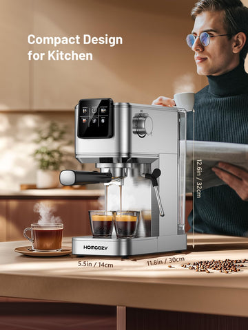 HomCozy Espresso Machine stainless steel body for durable daily use.