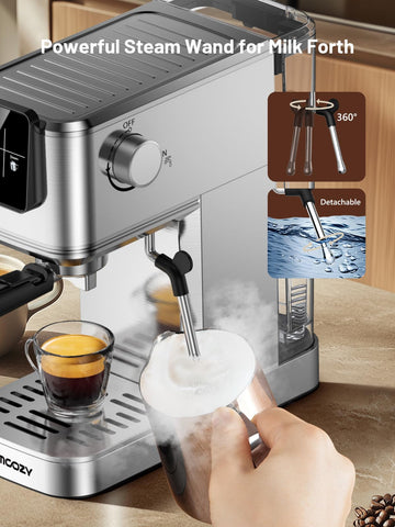 HomCozy Espresso Machine touchscreen display for one touch brewing and speed.